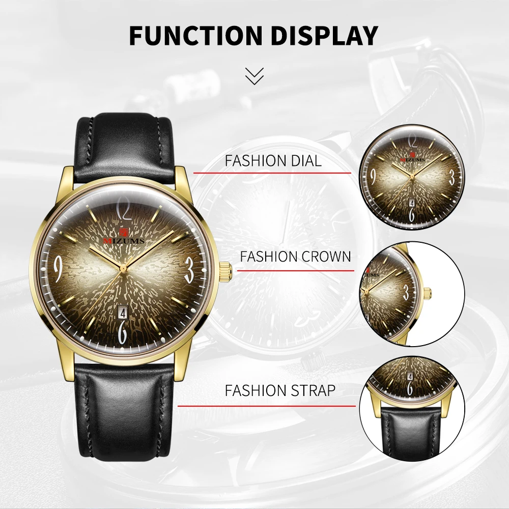 mizums Mens business Watches Top Brand Luxury soft leather Men Watch Waterproof Sport Watch Men Male Clock Man Wristwatch silver gold steel case creative design drop shipping (7)