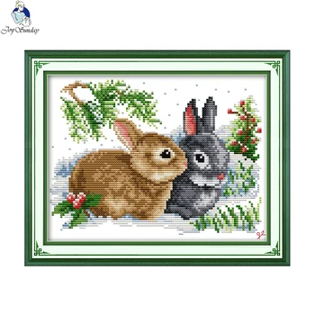 

Lucky rabbits Handmade Cross Stitch DMC 11CT 14CT Cross Stitch Set Chinese Cotton Cross-stitch Kits Embroidery Home Decor