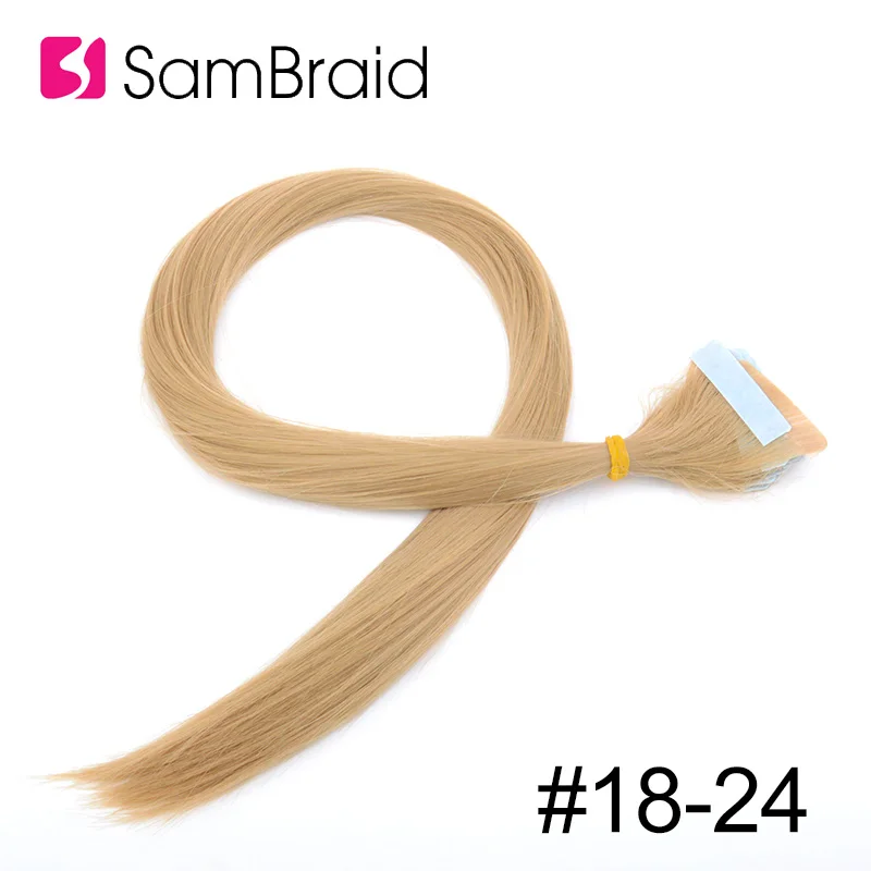 SAMBRAID, 22 дюйма, лента для наращивания синтетических волос, 40 шт./100 г/упак. шелковистая прямая лента, полиуретановая бесшовная кожа, уток, 17 цветов, можно купить - Цвет: 18-24