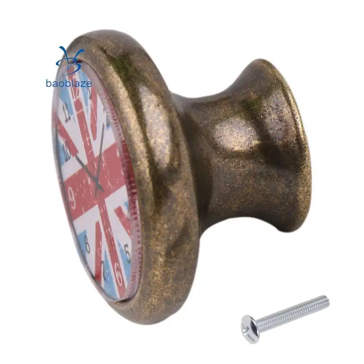 2Pieces Vintage Clock Cabinet Door Drawer Handle Pulls Knob Home Hardware the Union Jack + the Stars and Stripes