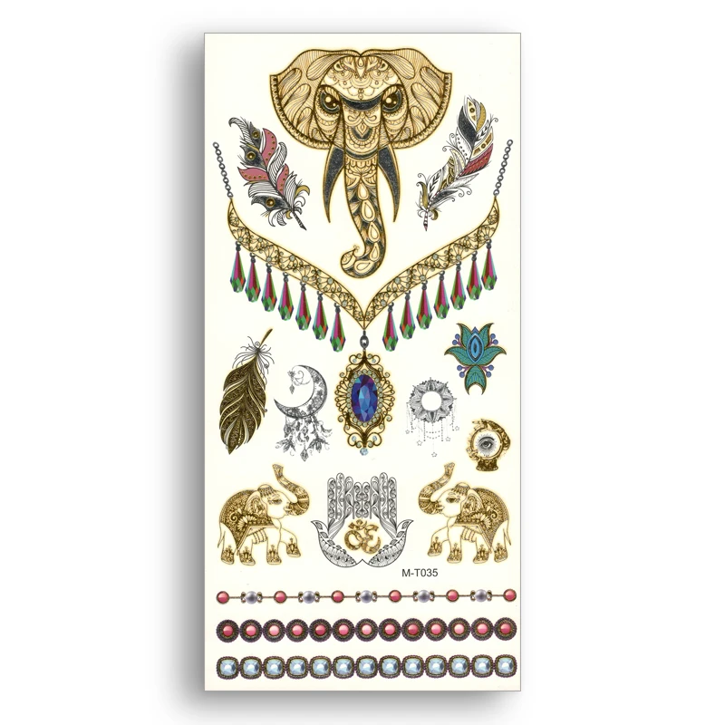 

Waterproof Tattoo Stickers Temporary fake Tattoos girl Women sexy Body Art Feather Gold Silver Metal Hamsa Elephant Ganesha