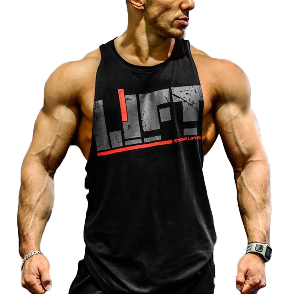 Men Gym Singlet Tank Tops Loose Breathable Bodybuilding Tops for Summer IK88 - Цвет: Черный