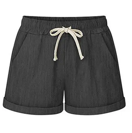 Black Gray Плюс Размер 6XL женские шорты летние повседневные эластичные талии горячие короткие брюки женские свободные кружевные хлопчатобумажные шорты разных цветов - Цвет: Black Gray