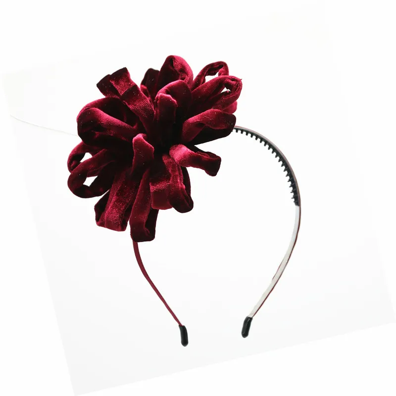 2020P зимний вельветовый помпон-цветок ободки для девочек на металлической повязке с зубами Детские аксессуары для волос