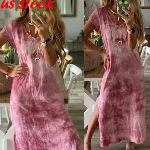 

Plus Size Womens Cotton Summer Short Sleeve Long T-Shirt Ladies Casual Dress Boho Kaftan Tunic Gypsy Ethnic Beach Party Sundress