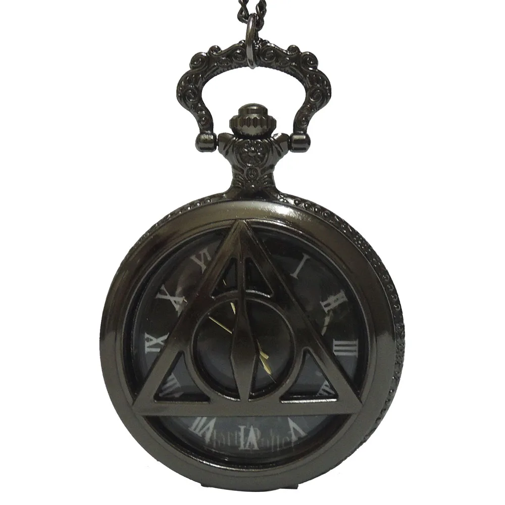 

Black Harry Potter and the Deathly Hallows Character Dial Quartz Pocket Watch Analog Pendant Necklace Mens Womens Watches Gift