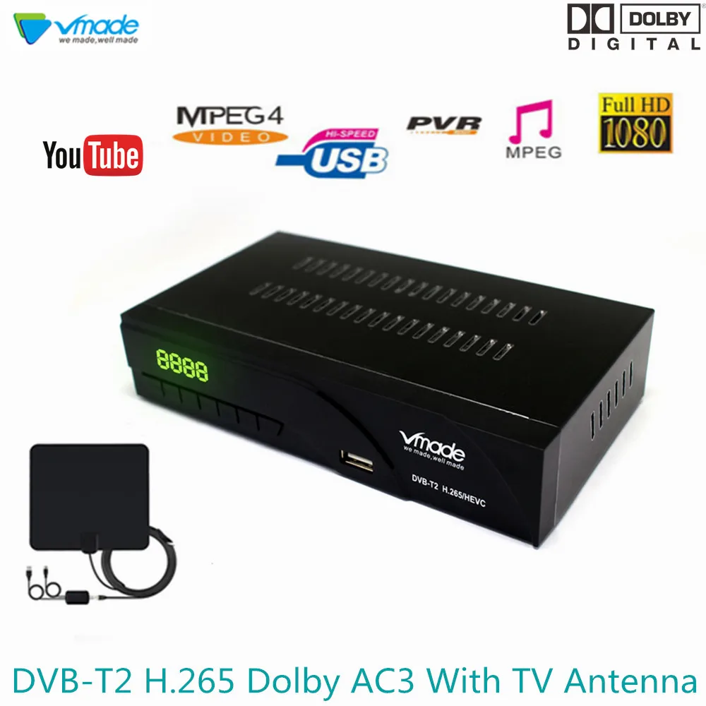 

Vmade DVB-T2 H.265/HEVC Fully HD 1080P Digital Terrestrial TV Receiver Support Dolby AC3 With TV Antenna Hot Sale Europe TV Box