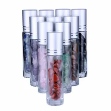 10pcs Natural Semiprecious Stones Essential Oil Gemstone Roller Ball Bottles Transparent Glass 10ml Healing Crystal Chips Inside