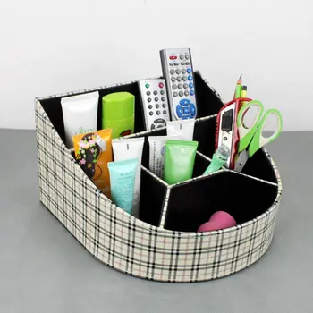 

stylish 5-slot slanted wood leather desktop cosmetics case storage box organizer for makeup 262A