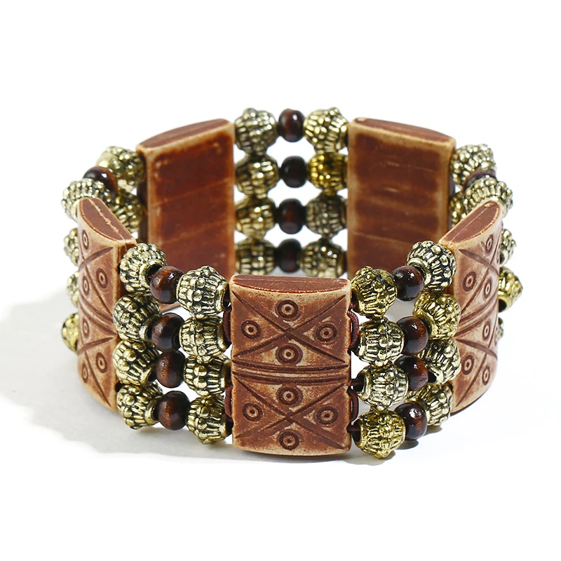 

FLDZ Vintage Wooden Elastic Bracelet Handmade Cuff Bracelet For Women Wrist Collocation Fashion Jewelry Pulseras Mujer Moda 2018