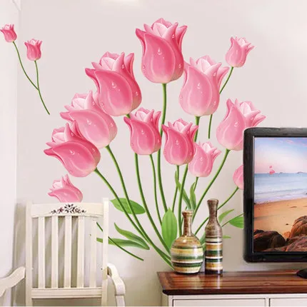 

Romantic Tulip Wall Stickers For Living Room Bedroom Sofa Tv Background Decals Diy Mural Art Home Decor Pvc Wedding Decorations