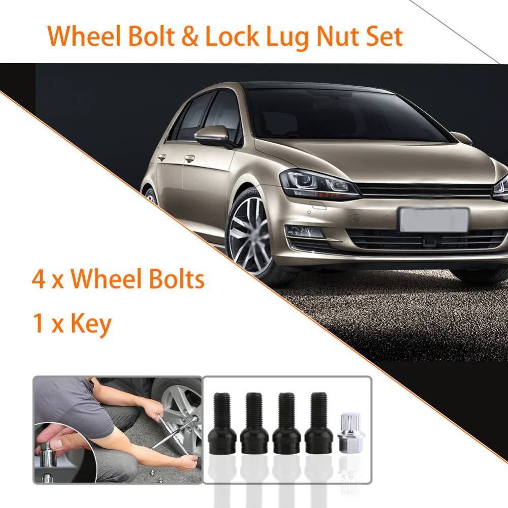 4+1 Wheel Bolts & Lock Lug Nut Set with Key for VW Golf4 MK4 Passat B5