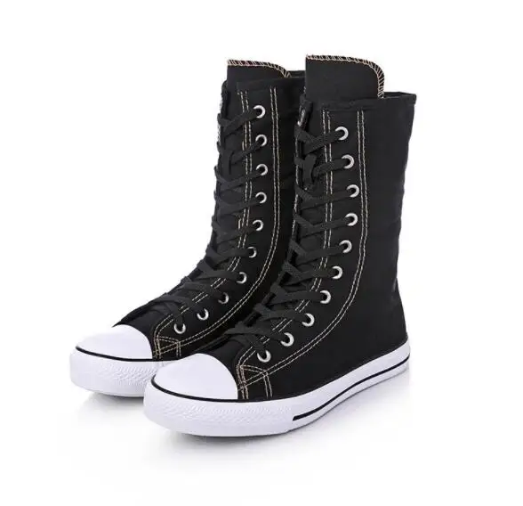 

2019 New high-top canvas shoes with side zipper dance shoes fashion women's boots 35-43