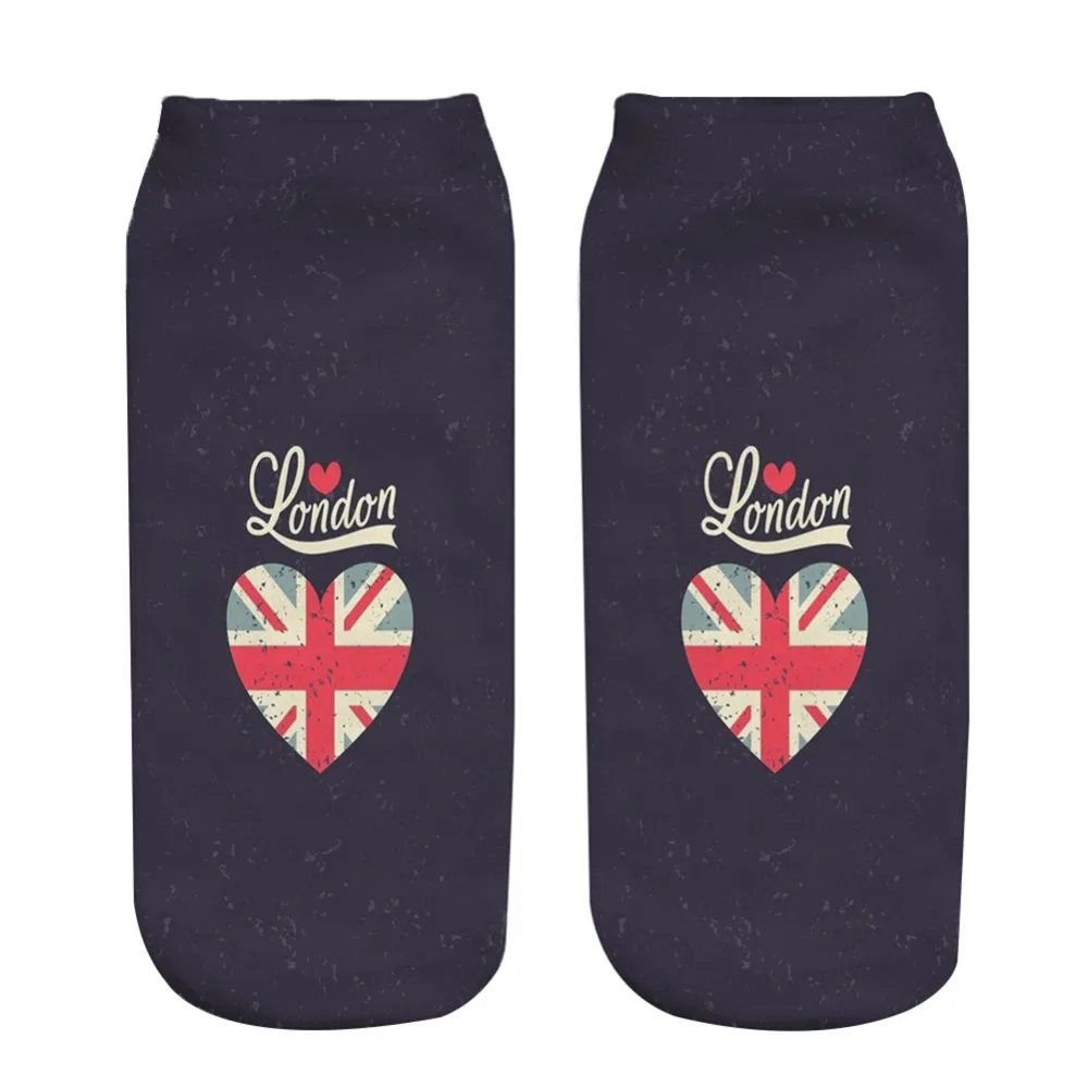 

London love heart Print type 3D Socks Men Women teenager Socks female short sock 2018 birthday gift