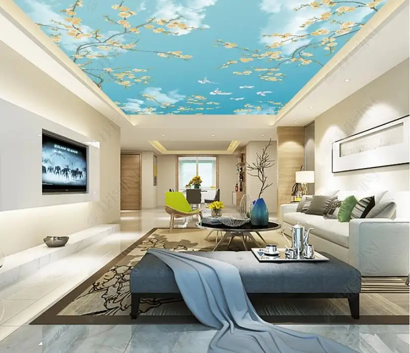 Us 10 4 60 Off Blue Sky And White Clouds Ceiling Wallpaper For Walls 3 D Wallpaper Home Decor 3d Ceiling Wall Murals Home Improvement In Wallpapers