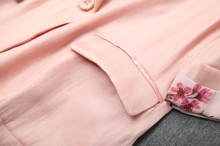 Dress Suit 2019 Women's Spring Summer Single Button Small Blazer + Pink Printed Cake Chiffon Slip Dress Two Piece Set Female