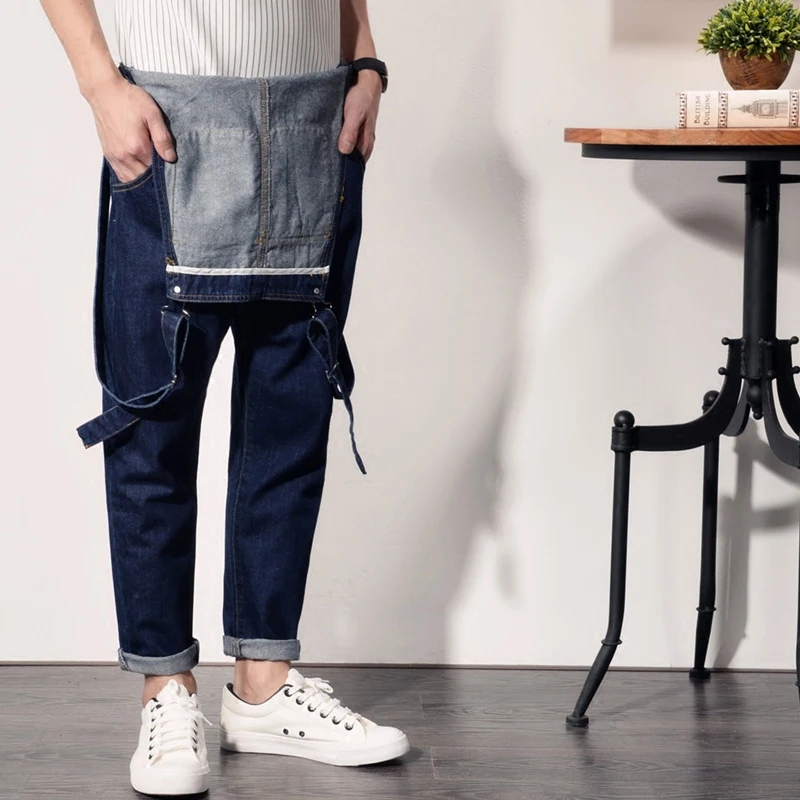 Spring and Autumn Korean Denim Overalls Men's Japanese Tooling Jumpsuit Youth Slim Couple Sling Denim trousers Size S-4XL 5XL