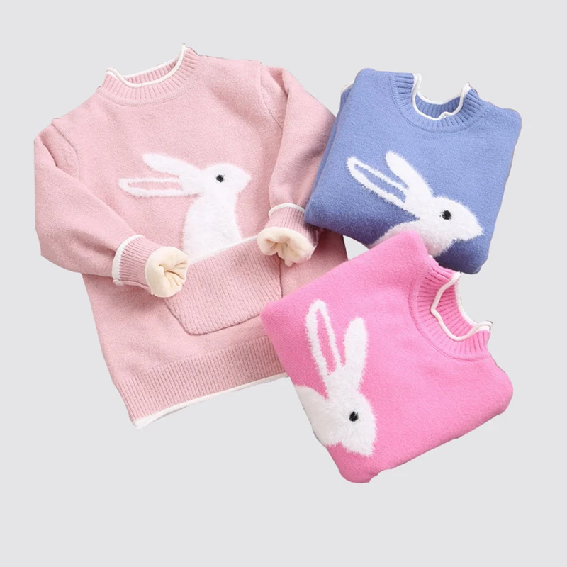 

Girl's Sweater 2018 Autumn and Winter Fashion Christmas Girl Thicken Cartoon Pattern Pullover Rabbit Velvet Casual Sweater 4-12Y