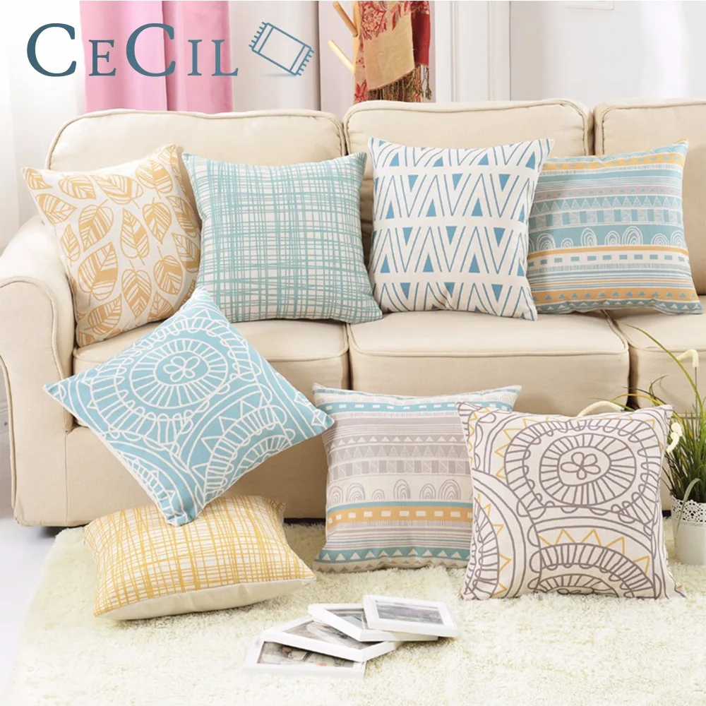 Vintage Retro Geometric Cushion Cover Striped Printed Cotton Linen