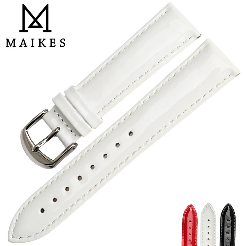 MAIKES New Design 12mm 14mm 16mm 18mm 20mm White Soft Watch Strap Shine Patent Leather Watchbands