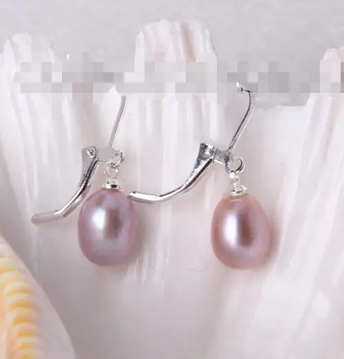 

Free Shipping >> big 10mm baroque drip purple freshwater cultured pearl dangle earrings