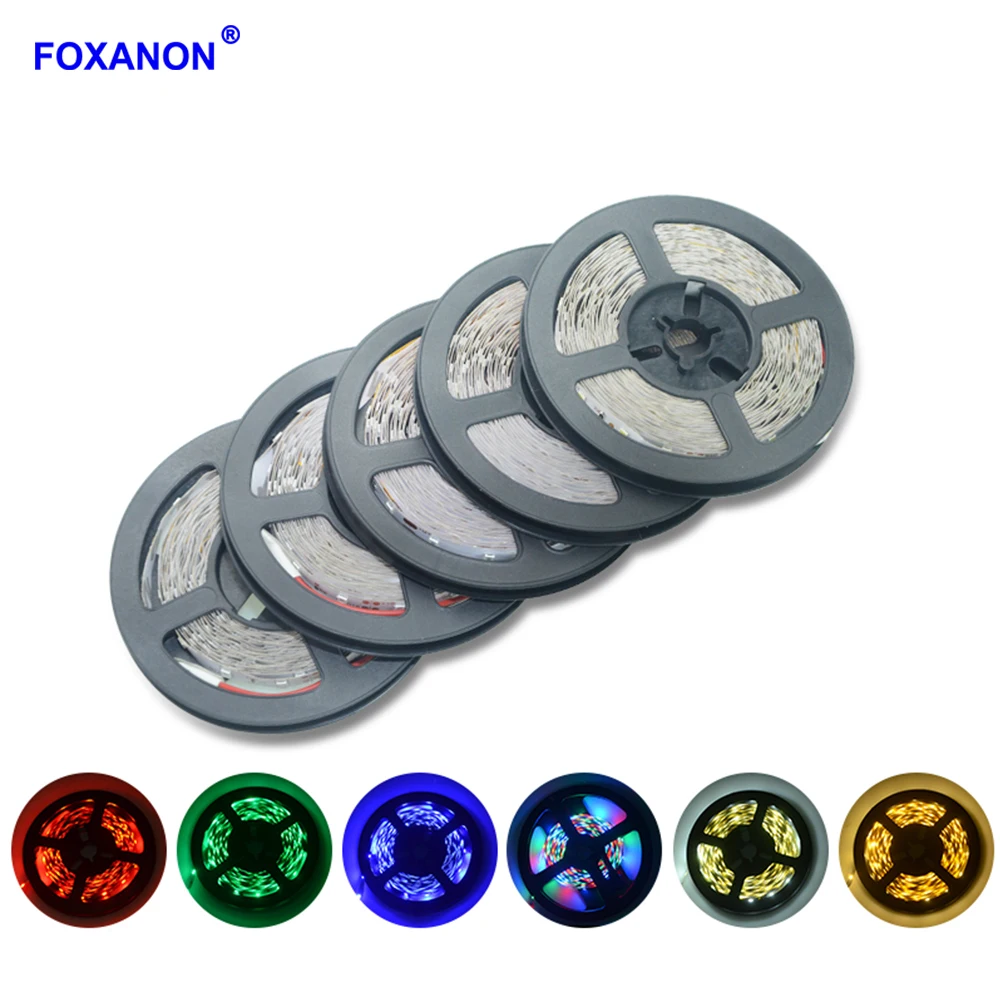 

Foxanon 5M 300leds 3528SMD LED Strip Light No Waterproof DC 12V 60leds/m Diode Tape LEDs Light Strips For Indoor Home Decoration
