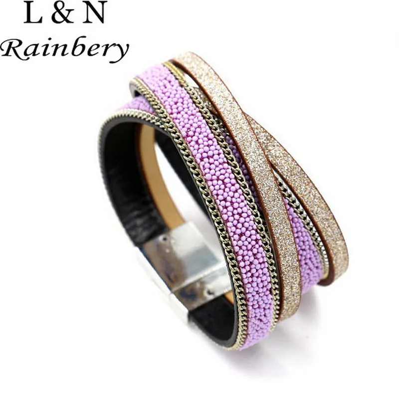 

2018 New Leather Bracelet Crystal Wrap Bracelets Bangles For Women Multilayer Wristband Cuff Snaps Button Jewelry Pulseras Mujer