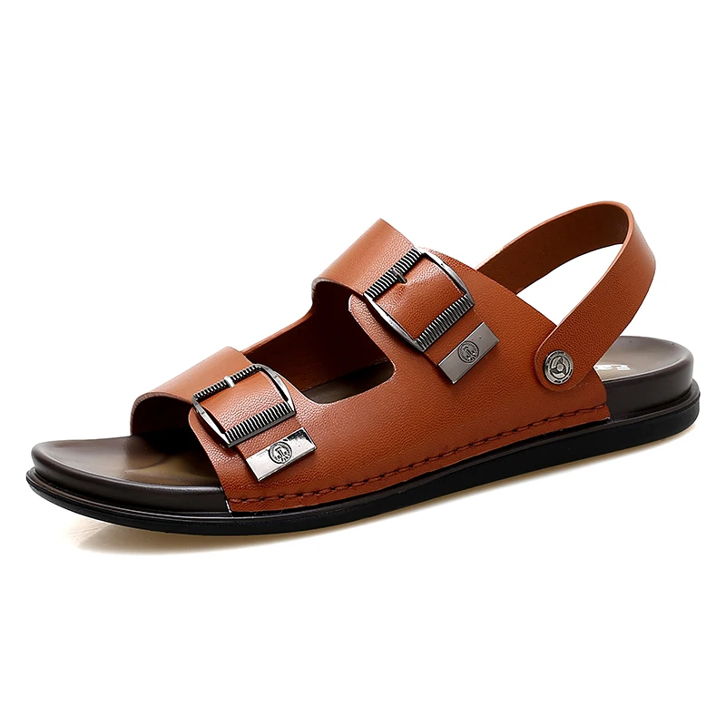 

new fashion men open toe cow leather summer shoes buckle sea side beach sandals outdoor flat shoe zapatillas de hombre sandales