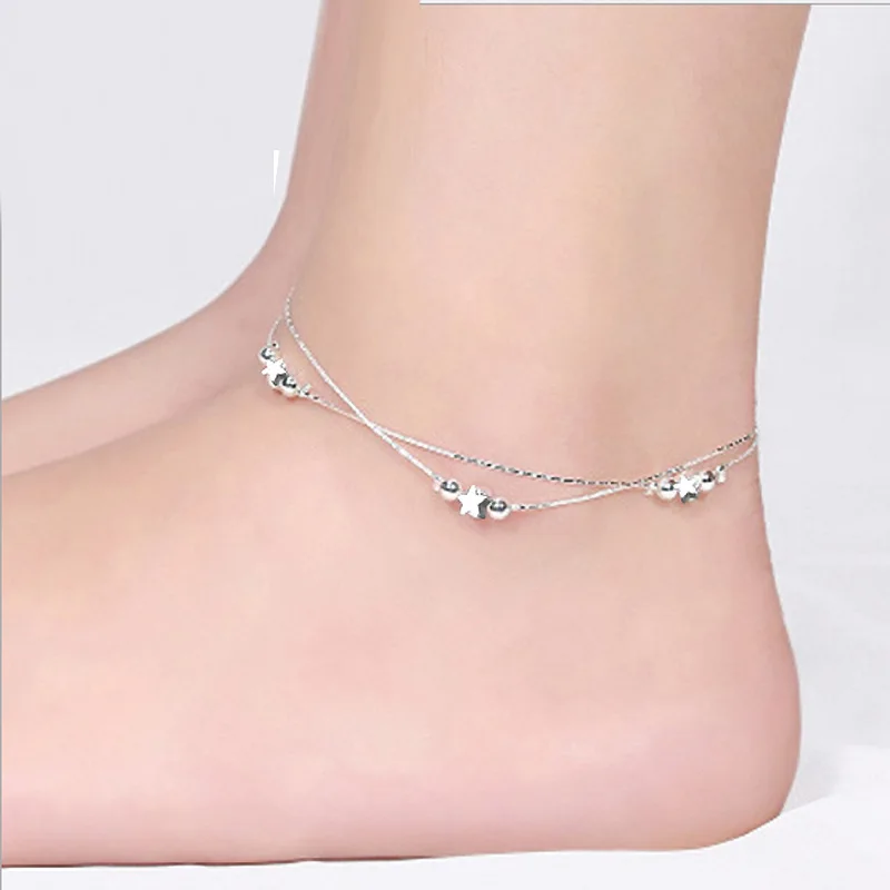 19,5 см серебряная цепочка ножной браслет для женщин богемная кристаллическая звезда колокольчик ножные браслеты 19 Новая бижутерия для ног подарки