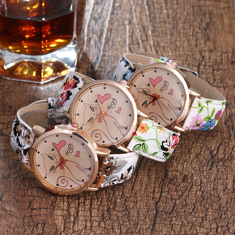 

Sloggi brand luxury Elegant Bohemian style Women Cartoon CAT Watch women Dress Watch relogio feminino Clock wrist Watch ladies