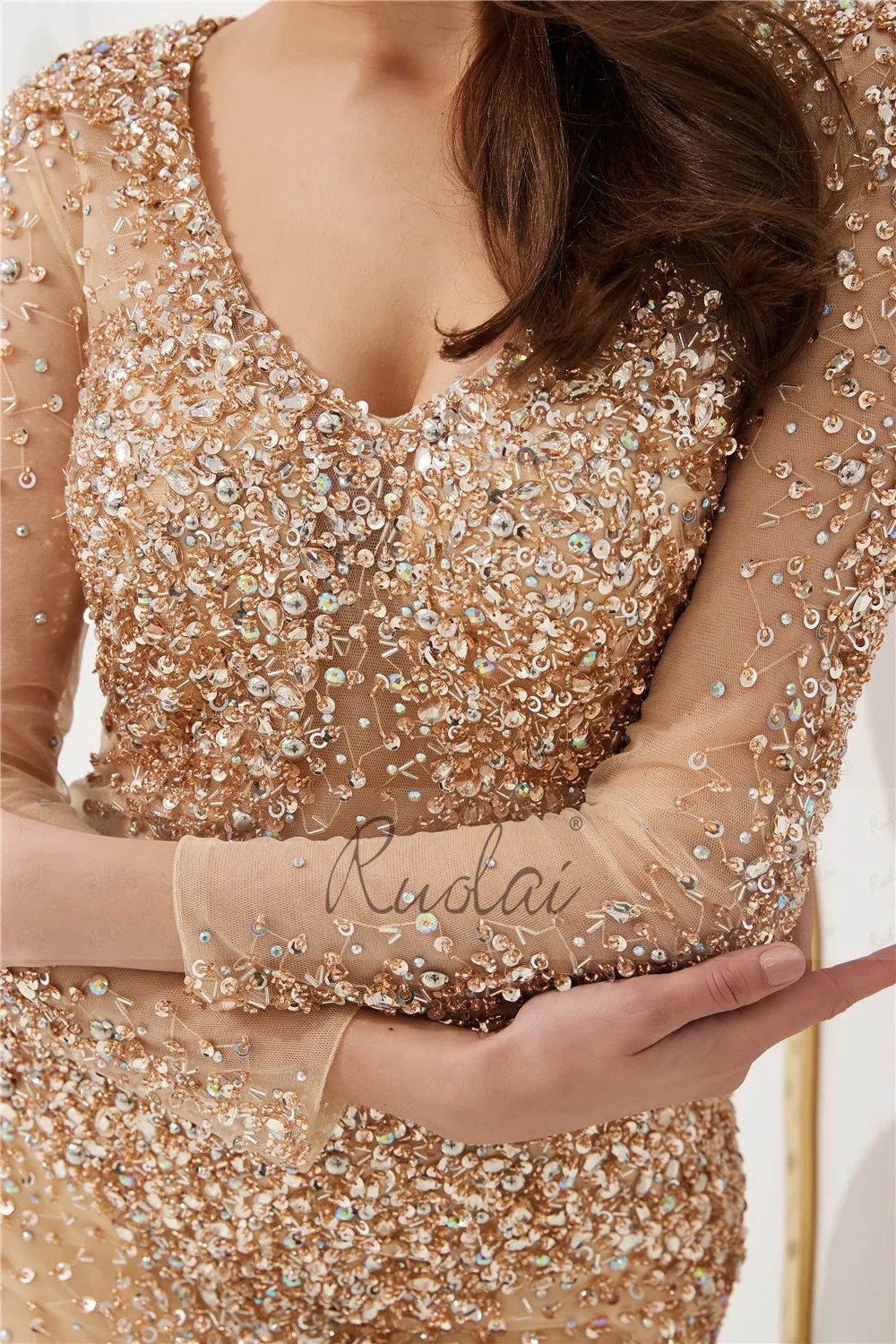 Великолепное платье для выпускного вечера 2019 Дубай v-образным вырезом русалка вечернее платье с длинным рукавом Кристалл бисером вечернее