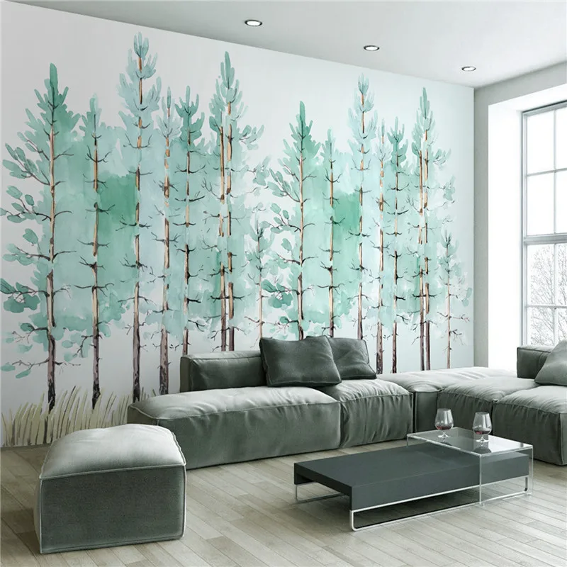 Moderno simple dormitorio sala de estar empapelado pequeño árbol verde