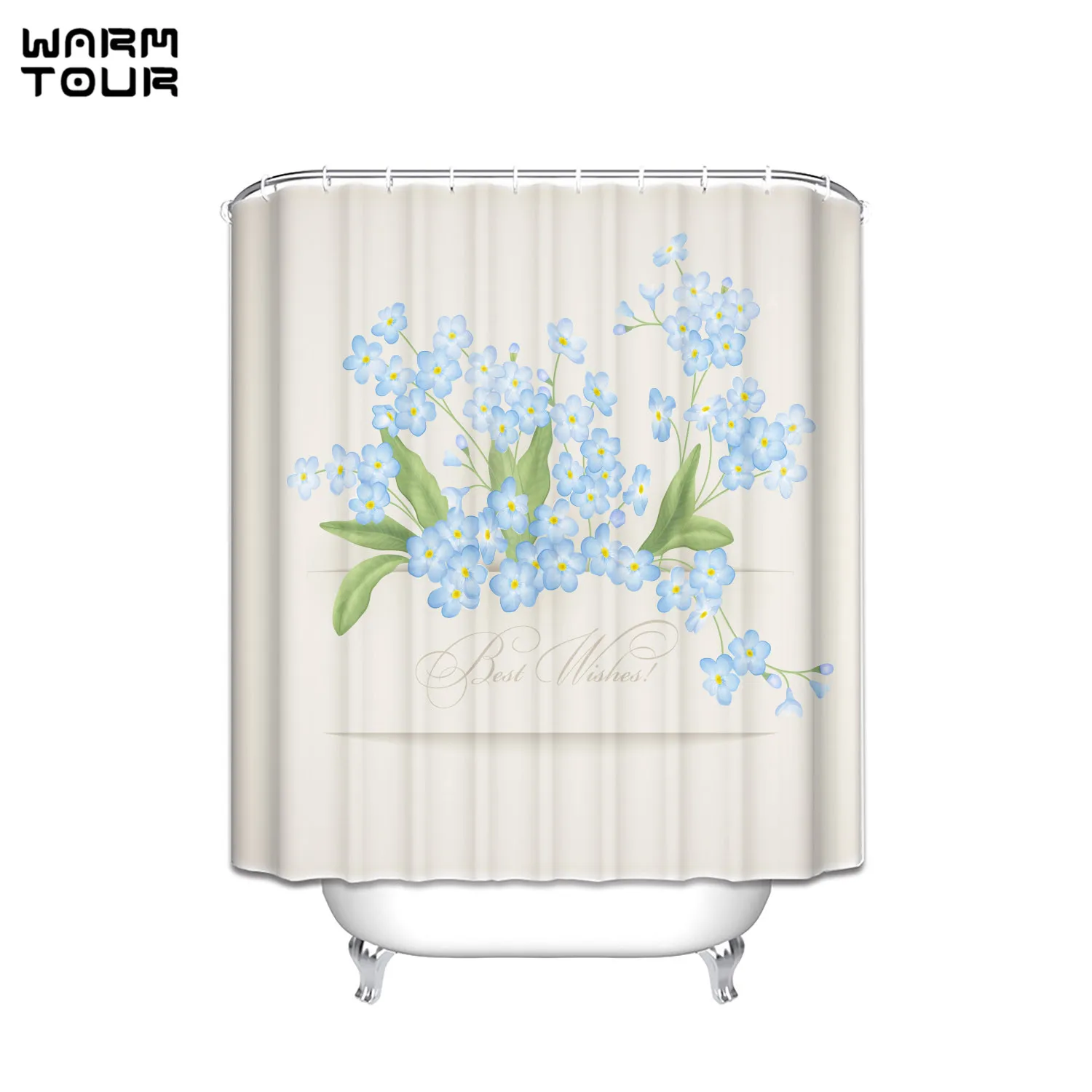 WARM TOUR Flower Tree Design Bathroom Shower Curtains with Hooks ...