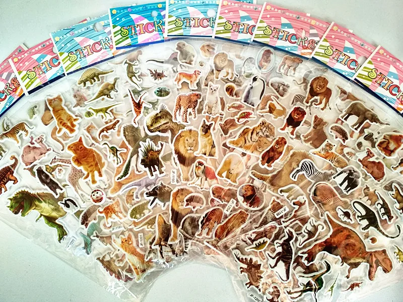 Happyxuan 24 шт дети 3D Пузырьковые выпуклые наклейки дикие животные смешанные мультфильм Динозавры школьные учители награда Мальчики классная классическая игрушка