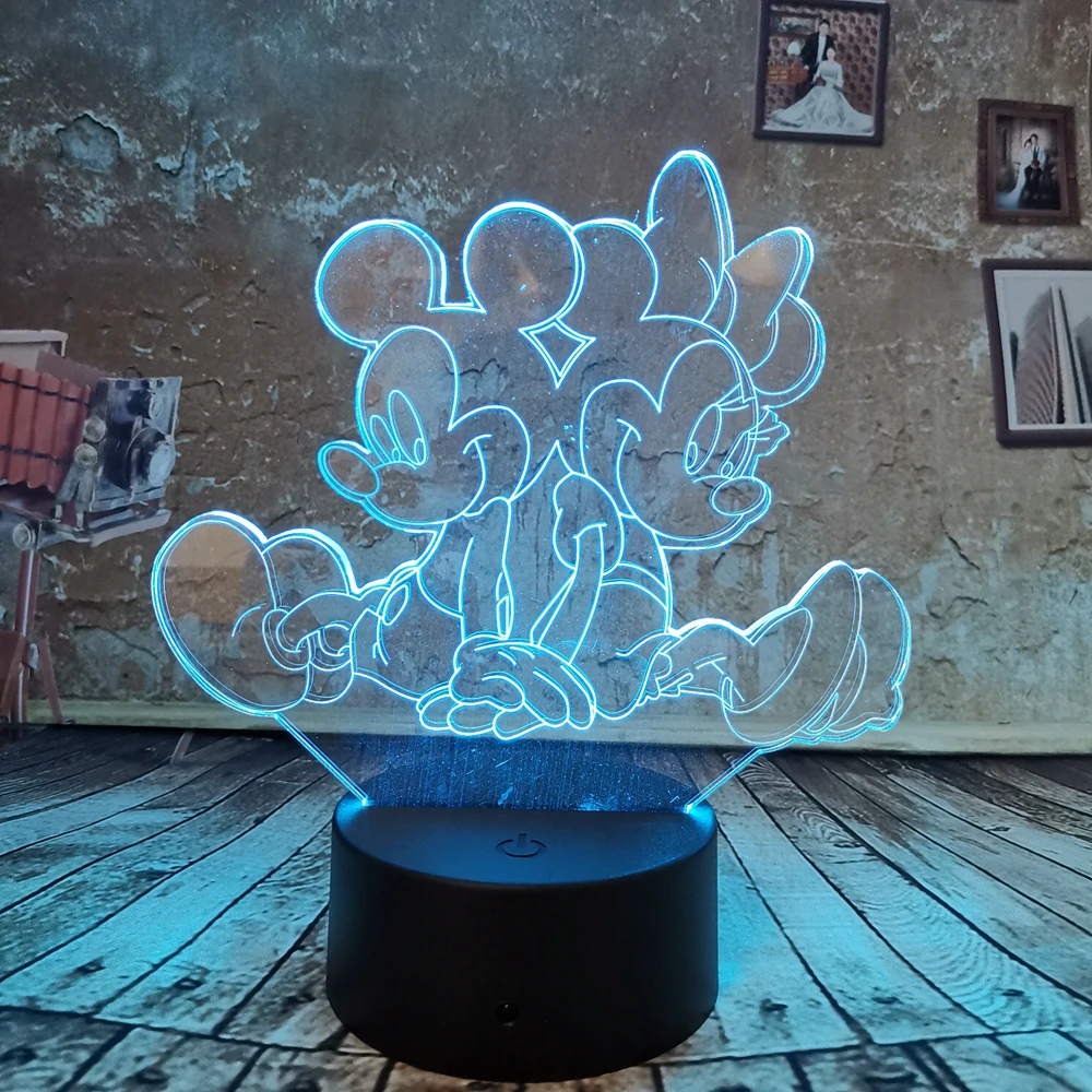 

Dropship Minnie Mickey Mouse Illusion 3D LED Lamp Night Light 7 Auto Color Gradient USB Kid Toy Xmas Decor Gifts Desk Lamp