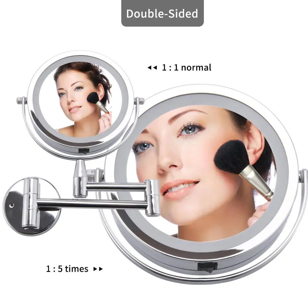 1X 5X التكبير Led مرآة حمام 6 بوصة الحائط مزدوجة الجانب قابل للتعديل مرآة لوضع مساحيق التجميل المزدوج الذراع تمديد مرآة لمستحضرات التجميل 1X 5X التكبير Led مرآة حمام 6 بوصة الحائط مزدوجة الجانب قابل للتعديل مرآة لوضع مساحيق التجميل المزدوج الذراع تمديد مرآة لمستحضرات التجميل