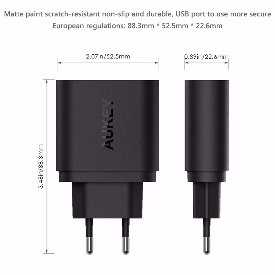 AUKEY Быстрая зарядка QC 3,0 USB зарядное устройство для телефона быстрое зарядное устройство USB QC2.0 Совместимость 1 м Быстрый кабель для Xiaomi samsung - Тип штекера: Европейский Союз (ЕС)