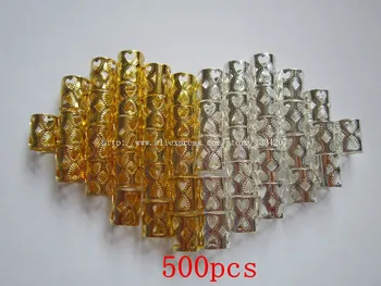 

500Pcs/Pack Silver/Golden Plated heart style hair dread Dreadlock Bead adjustable cuff clip 7.5mm hole