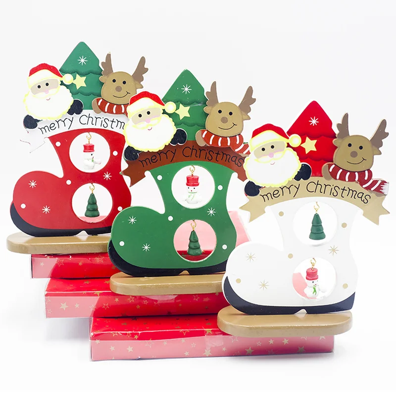 

Creative DIY Wooden Ornament Christmas Party Decor for Home Desk Santa Clause Elk Christmas Tree Decoration New Year 2020