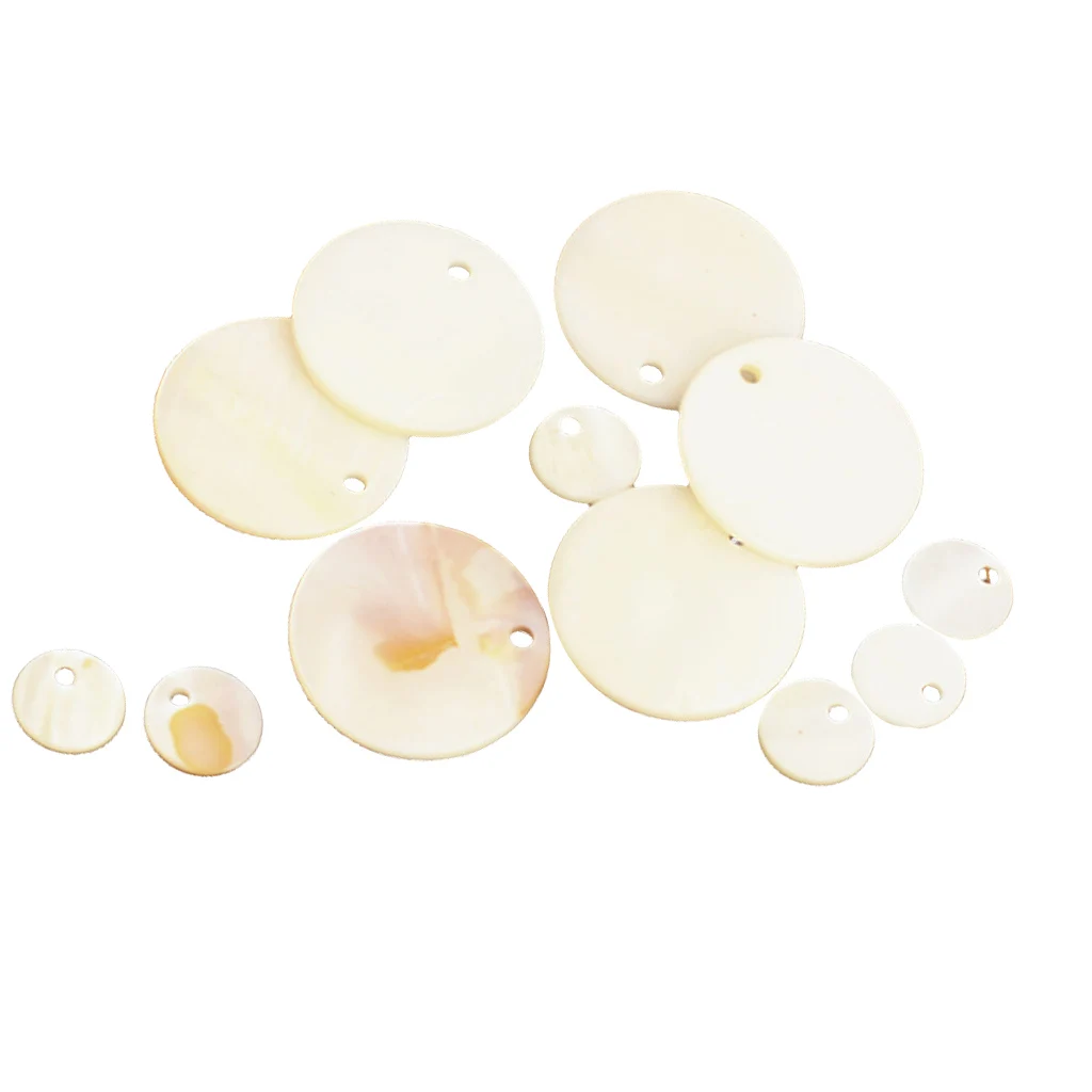 Pack of 12 10mm and 23mm Round Natural Flat Shell Charm Beads Pearl fit Gem stone Glass Crystal