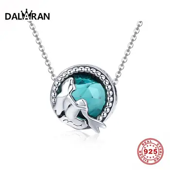 

DALARAN Trendy Women Silver Necklace 100% Real 925 Sterling Silver Blue Openwork Mermaid Pendant Fine Jewelry Accessories Gift