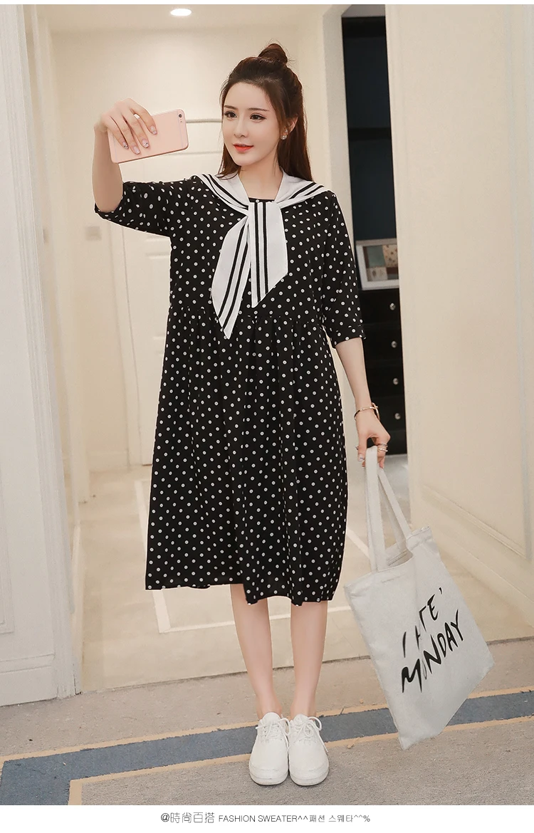 1013# сладкий модная летняя одежда для будущих мам длинное платье корейский стиль горошек печатных шифоновое Одежда для беременных женщин беременность