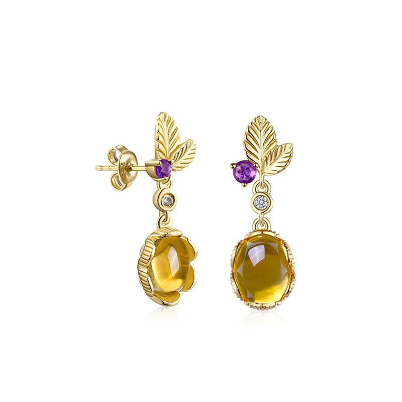 

925 Sterling Silver Citrine Drop Earrings Elegant style for Women as a Gift