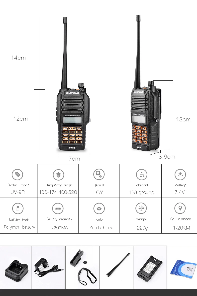 Baofeng UV-9R УФ 9R UV9R влагонепроницаемые Walkie Talkie ветчина УКВ радио IP67 станции 8 Вт для 10 км трансивер Boafeng Амадор удобный