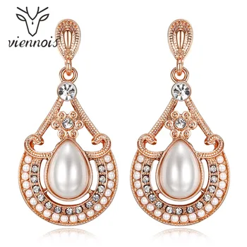 

Viennois Simulated Pearl Dangle Earrings for Women Rose Gold Color Large Baroque Style Drop Earrings Female Vintage Jewellery