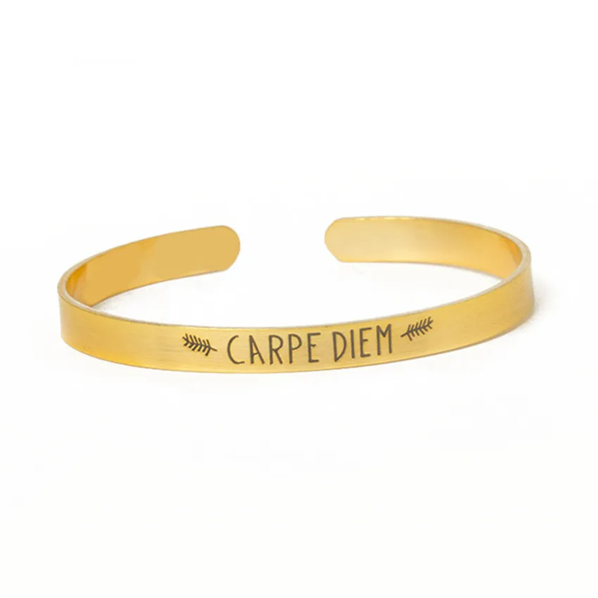 Dianshangkaituozhe Нержавеющая сталь Pulseira masculina письмо очарование Carpe Diem Браслеты на запястье и Браслеты Для женщин Для мужчин ювелирные изделия - Окраска металла: Золотой цвет