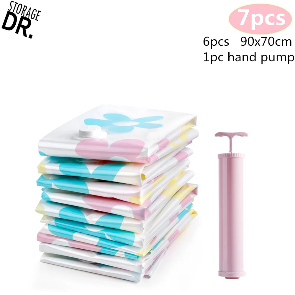 

DR.STORAGE 7pcs/set 90x70cm Garment Storage Bag Bagage Organizer Set Vacuum Bags for Clothes Vaccum Compressed Bag with Pump