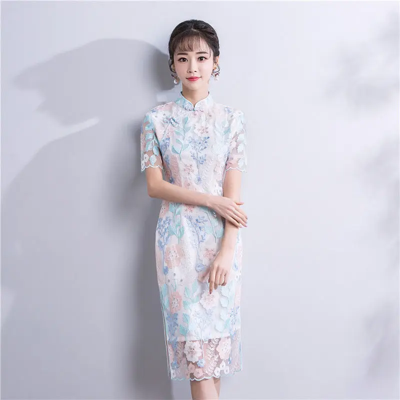 Шанхай история мода лето по колено Cheongsam новое поступление китайский Стиль Женские район платье тонкий Qipao Vestido