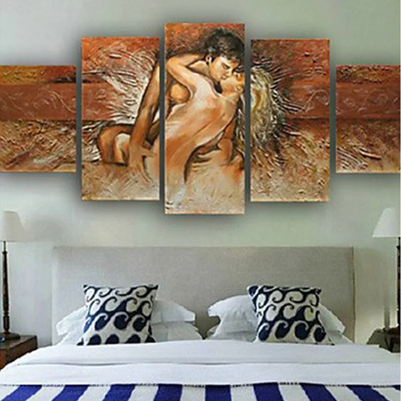 

5 Panel Pictures Abstract Nude Oil Painting on Canvas Hand-painted Sexy Naked Lover Paintings Modern Home Decor Wall Art 5 Piece
