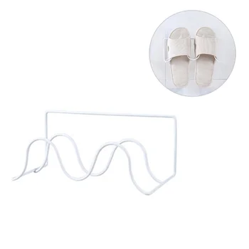 

Wrought Iron Shoe Rack Bathroom Slippers Shelf Double Creative Paste Rack Simple Art Wall-Mounted Shoes Storage Rack (White)